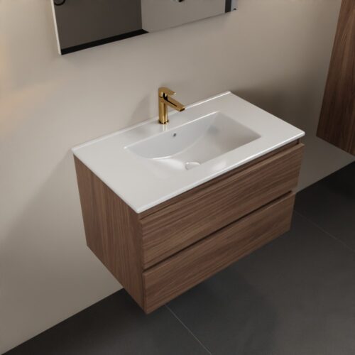 MONDIAZ AIVY 80cm mueble de baño Mocha. Lavabo Blanco brillo Cerámica Centro 1 orificio.