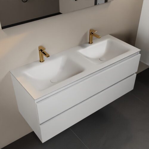 MONDIAZ AIVY 120cm mueble de baño Talc. Lavabo Talc Solid surface Doble 2 orificios.