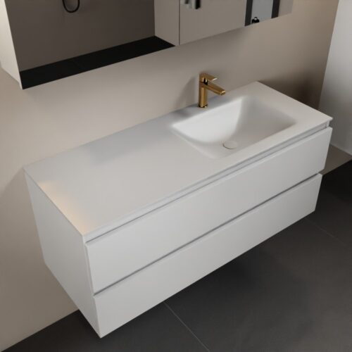 MONDIAZ AIVY 120cm mueble de baño Talc. Lavabo Talc Solid surface Derecho 1 orificio y armario con espejo.