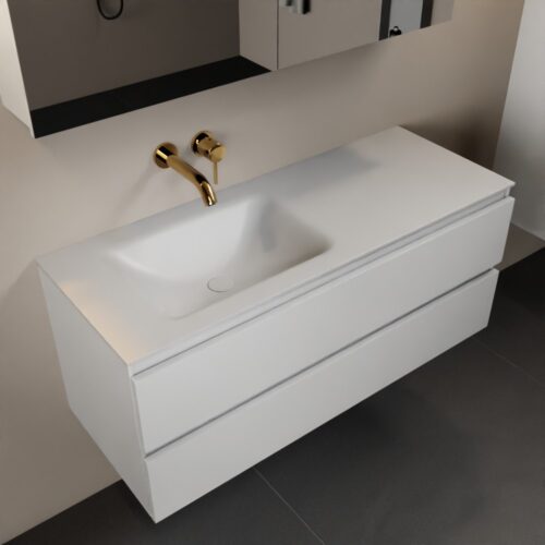 MONDIAZ AIVY 120cm mueble de baño Talc. Lavabo Talc Solid surface Izquierda sin orificio y armario con espejo.