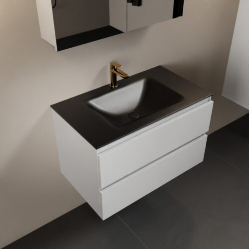 MONDIAZ AIVY 80cm mueble de baño Talc. Lavabo Urban Solid surface Centro 1 orificio y armario con espejo.