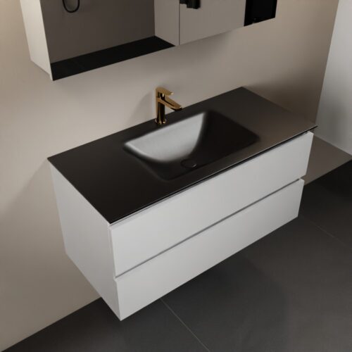 MONDIAZ AIVY 100cm mueble de baño Talc. Lavabo Urban Solid surface Centro 1 orificio y armario con espejo.