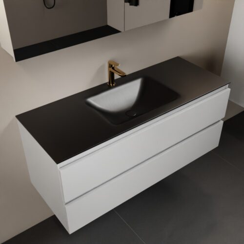 MONDIAZ AIVY 120cm mueble de baño Talc. Lavabo Urban Solid surface Centro 1 orificio y armario con espejo.