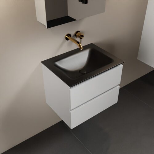 MONDIAZ AIVY 60cm mueble de baño Talc. Lavabo Urban Solid surface Centro sin orificio y armario con espejo.