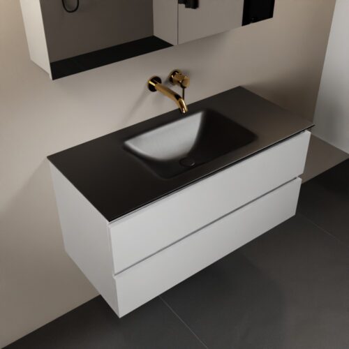 MONDIAZ AIVY 100cm mueble de baño Talc. Lavabo Urban Solid surface Centro sin orificio y armario con espejo.