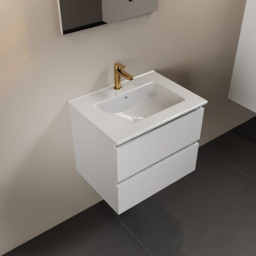 MONDIAZ AIVY 60cm mueble de baño Talc. Lavabo Blanco brillo Cerámica Centro 1 orificio.