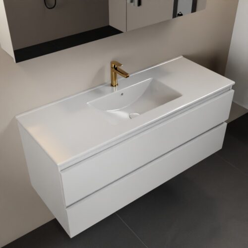 MONDIAZ AIVY 120cm mueble de baño Talc. Lavabo blanco brillo cerámica Centro 1 orificio y armario con espejo.