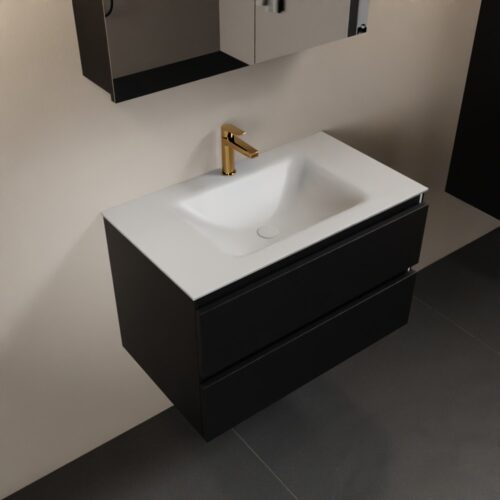 MONDIAZ AIVY 80cm mueble de baño Urban. Lavabo Talc Solid surface Centro 1 orificio y armario con espejo.