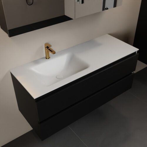 MONDIAZ AIVY 120cm mueble de baño Urban. Lavabo Talc Solid surface Izquierda 1 orificio y armario con espejo.