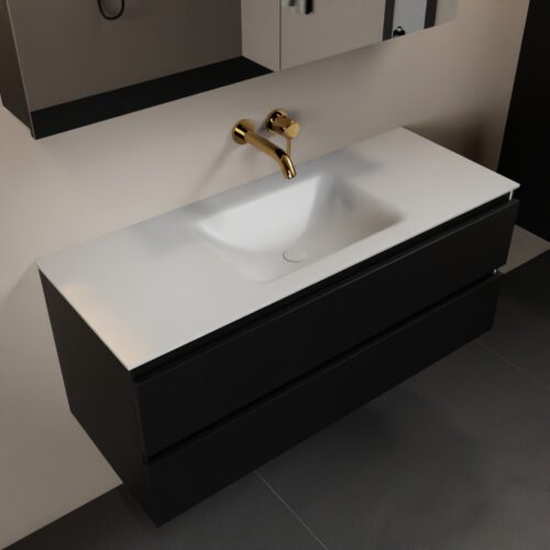 MONDIAZ AIVY 120cm mueble de baño Urban. Lavabo Talc Solid surface Centro sin orificio y armario con espejo.