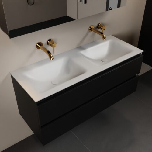 MONDIAZ AIVY 120cm mueble de baño Urban. Lavabo Talc Solid surface Doble sin orificio y armario con espejo.