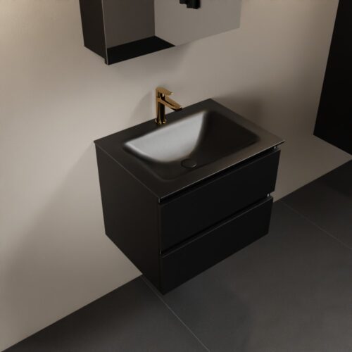 MONDIAZ AIVY 60cm mueble de baño Urban. Lavabo Urban Solid surface Centro 1 orificio y armario con espejo.