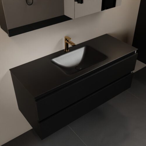 MONDIAZ AIVY 120cm mueble de baño Urban. Lavabo Urban Solid surface Centro 1 orificio y armario con espejo.