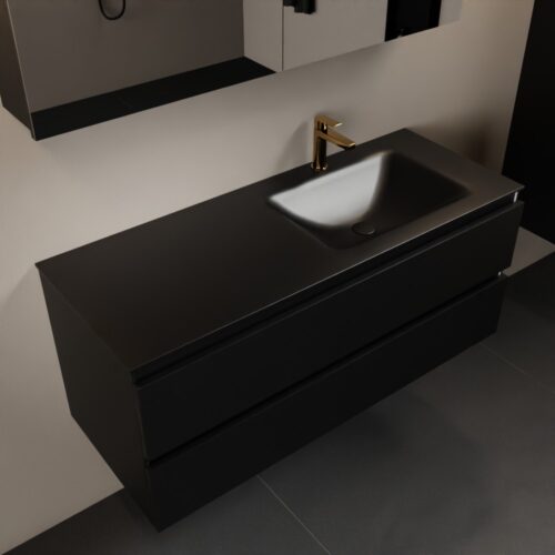 MONDIAZ AIVY 120cm mueble de baño Urban. Lavabo Urban Solid surface Derecho 1 orificio y armario con espejo.