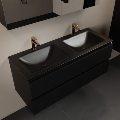 MONDIAZ AIVY 120cm mueble de baño Urban. Lavabo Urban Solid surface Doble 2 orificios y armario con espejo.