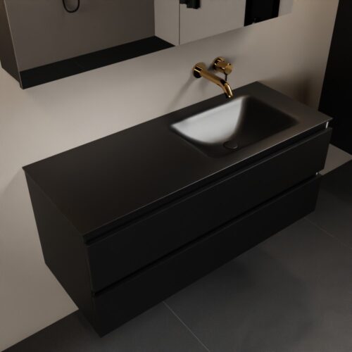 MONDIAZ AIVY 120cm mueble de baño Urban. Lavabo Urban Solid surface Derecho sin orificio y armario con espejo.