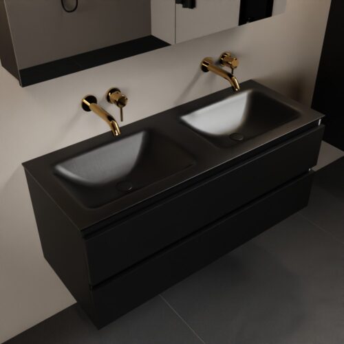 MONDIAZ AIVY 120cm mueble de baño Urban. Lavabo Urban Solid surface Doble sin orificio y armario con espejo.