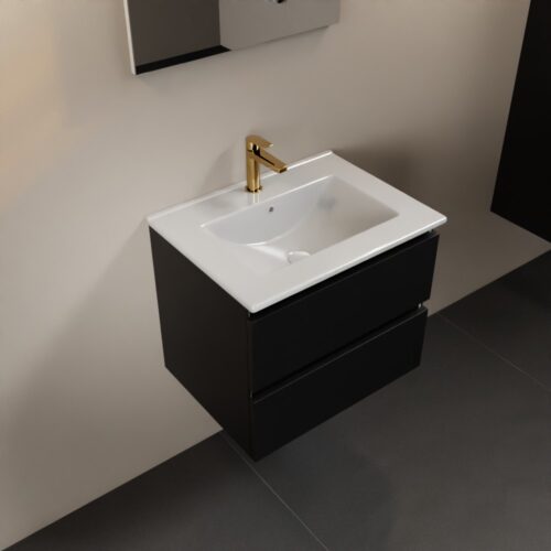 MONDIAZ AIVY 60cm mueble de baño Urban. Lavabo Blanco brillo Cerámica Centro 1 orificio.