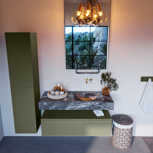 MONDIAZ ALAN-DLUX 110cm mueble de baño Army 1 cajón. Lavabo CLOUD Derecho sin orificios color Lava. - Imagen 2