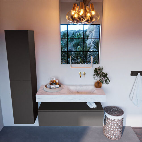 MONDIAZ ALAN-DLUX 110cm mueble de baño Dark Grey 1 cajón. Lavabo CLOUD Derecho sin orificios color Opalo. - Imagen 2