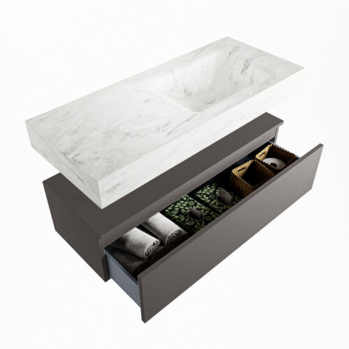 MONDIAZ ALAN-DLUX 110cm mueble de baño Dark Grey 1 cajón. Lavabo CLOUD Derecho sin orificios color Opalo. - Imagen 6