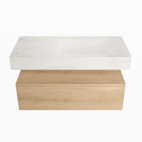 MONDIAZ ALAN-DLUX 100cm mueble de baño Washed Oak 1 cajón. Lavabo CLOUD Derecho sin orificios color Ostra. - Imagen 4