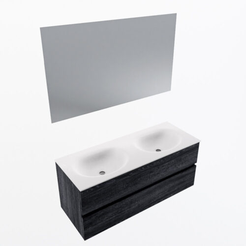 MONDIAZ VICA 120cm mueble de baño Antracite 2 cajones. Lavabo MOON Doble sin orificio color Talc con espejo LED. - Imagen 6