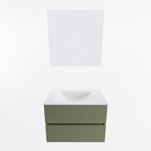 MONDIAZ VICA 70cm mueble de baño Army 2 cajones. Lavabo CLOUD Centro sin orificio color Talc con espejo LED. - Imagen 5