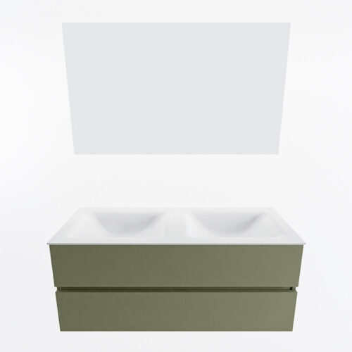 MONDIAZ VICA 120cm mueble de baño Army 2 cajones. Lavabo CLOUD Doble sin orificio color Talc con espejo LED. - Imagen 5