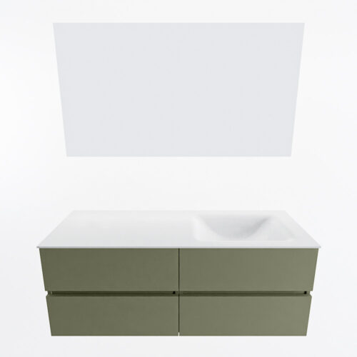 MONDIAZ VICA 130cm mueble de baño Army 4 cajones. Lavabo CLOUD Derecho sin orificio color Talc con espejo LED. - Imagen 5