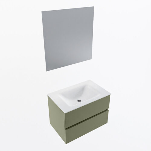 MONDIAZ VICA 70cm mueble de baño Army 2 cajones. Lavabo CLOUD Centro sin orificio color Talc con espejo LED. - Imagen 6