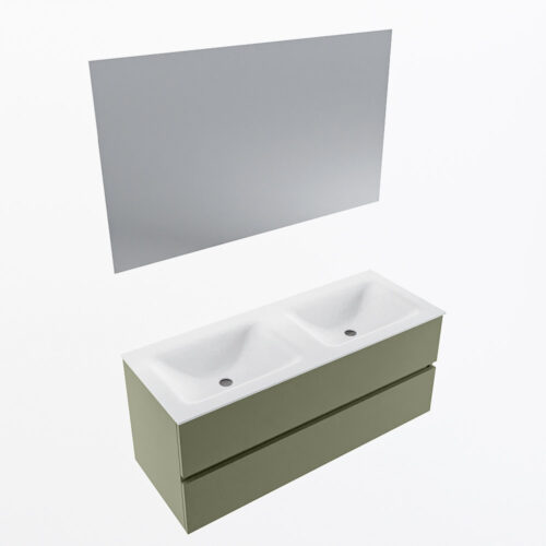 MONDIAZ VICA 120cm mueble de baño Army 2 cajones. Lavabo CLOUD Doble sin orificio color Talc con espejo LED. - Imagen 6