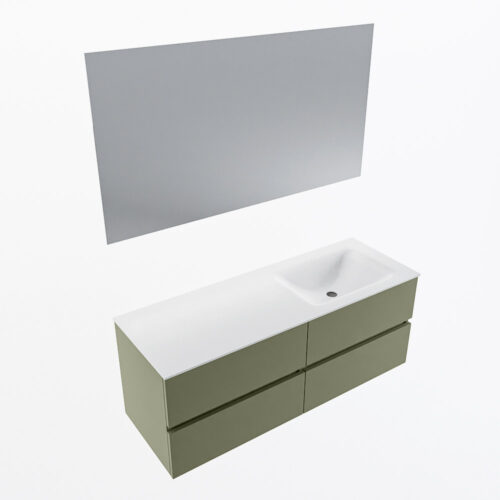 MONDIAZ VICA 130cm mueble de baño Army 4 cajones. Lavabo CLOUD Derecho sin orificio color Talc con espejo LED. - Imagen 6