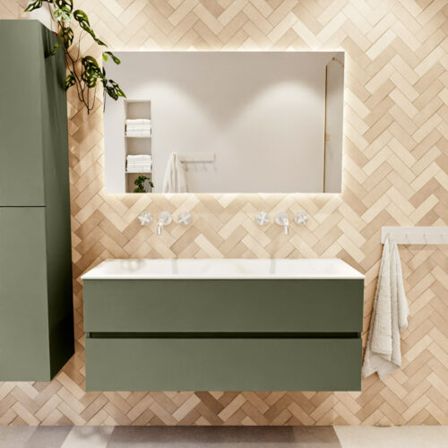 MONDIAZ VICA 120cm mueble de baño Army 2 cajones. Lavabo CLOUD Doble sin orificio color Talc con espejo LED. - Imagen 2