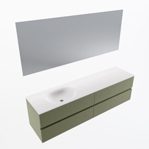 MONDIAZ VICA 180cm mueble de baño Army 4 cajones. Lavabo MOON Izquierda sin orificio color Talc con espejo LED. - Imagen 6