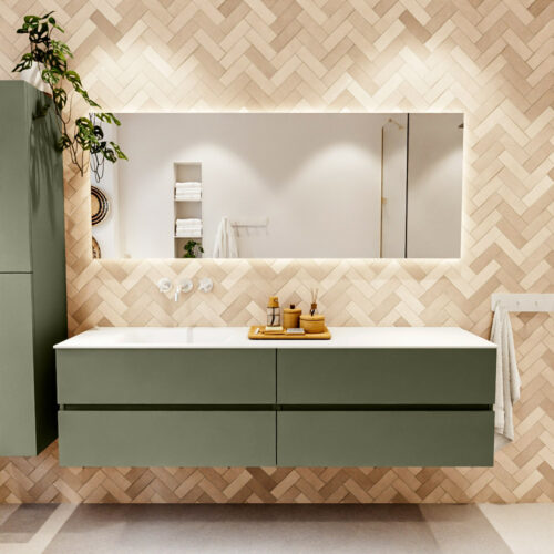 MONDIAZ VICA 180cm mueble de baño Army 4 cajones. Lavabo MOON Izquierda sin orificio color Talc con espejo LED. - Imagen 2