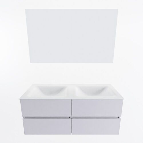 MONDIAZ VICA 120cm mueble de baño Cale 4 cajones. Lavabo CLOUD Doble 2 orificios color Talc con espejo LED. - Imagen 5