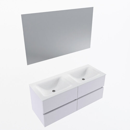 MONDIAZ VICA 120cm mueble de baño Cale 4 cajones. Lavabo CLOUD Doble 2 orificios color Talc con espejo LED. - Imagen 6