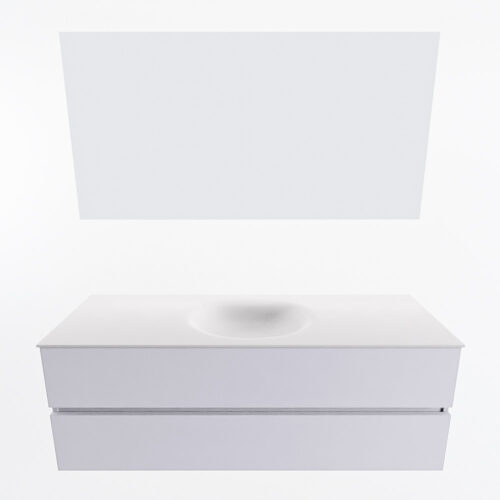 MONDIAZ VICA 140cm mueble de baño Cale 2 cajones. Lavabo MOON Centro sin orificio color Talc con espejo LED. - Imagen 5