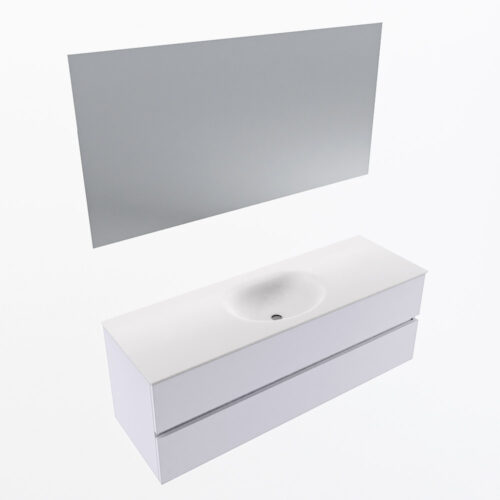 MONDIAZ VICA 140cm mueble de baño Cale 2 cajones. Lavabo MOON Centro sin orificio color Talc con espejo LED. - Imagen 6