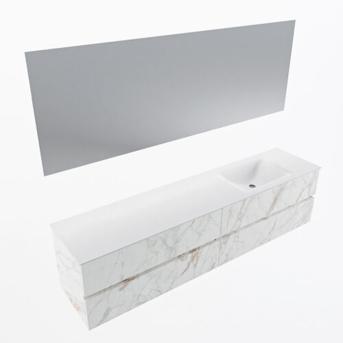 MONDIAZ VICA 200cm mueble de baño Carrara 4 cajones. Lavabo CLOUD Derecho 1 orificio color Talc con espejo LED. - Imagen 6