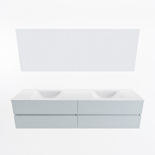 MONDIAZ VICA 200cm mueble de baño Clay 4 cajones. Lavabo CLOUD Doble 2 orificios color Talc con espejo LED. - Imagen 5