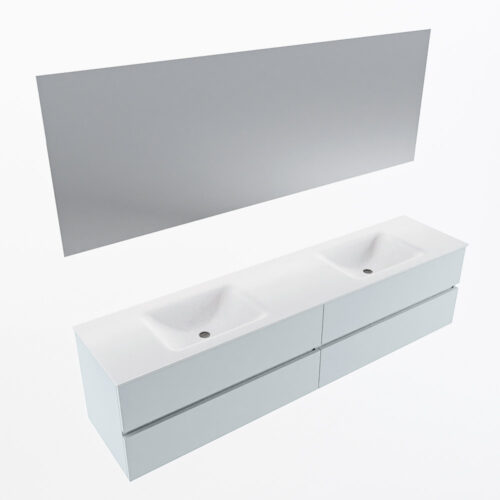 MONDIAZ VICA 200cm mueble de baño Clay 4 cajones. Lavabo CLOUD Doble 2 orificios color Talc con espejo LED. - Imagen 6