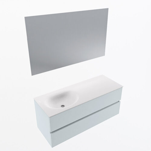 MONDIAZ VICA 120cm mueble de baño Clay 2 cajones. Lavabo MOON Izquierda sin orificio color Talc con espejo LED. - Imagen 6