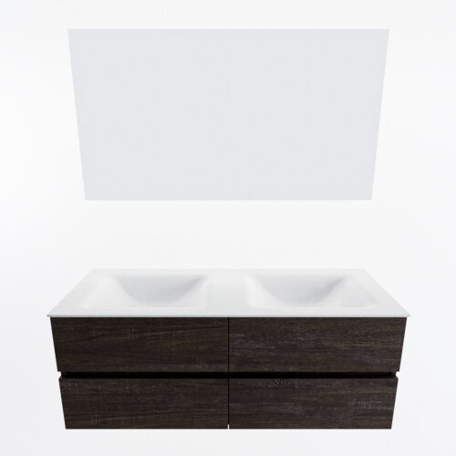 MONDIAZ VICA 130cm mueble de baño Dark Brown 4 cajones. Lavabo CLOUD Doble 2 orificios color Talc con espejo LED. - Imagen 5