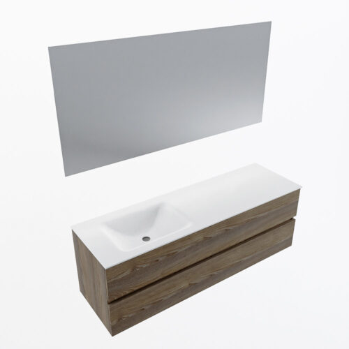 MONDIAZ VICA 150cm mueble de baño Dark Brown Grey 2 cajones. Lavabo CLOUD Izquierda 1 orificio color Talc con espejo LED. - Imagen 6