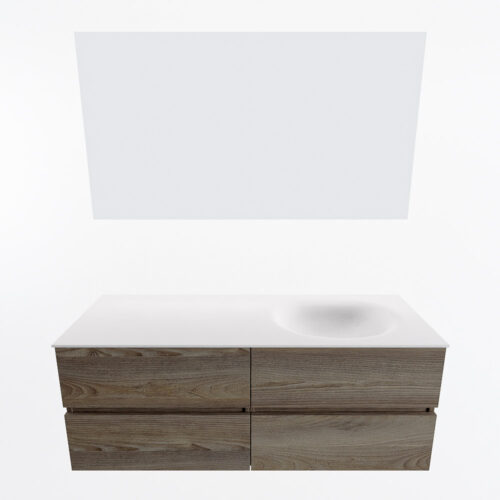 MONDIAZ VICA 130cm mueble de baño Dark Brown Grey 4 cajones. Lavabo MOON Derecho sin orificio color Talc con espejo LED. - Imagen 5