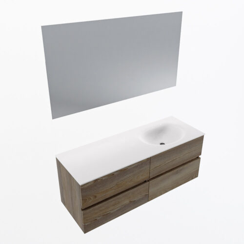 MONDIAZ VICA 130cm mueble de baño Dark Brown Grey 4 cajones. Lavabo MOON Derecho sin orificio color Talc con espejo LED. - Imagen 6