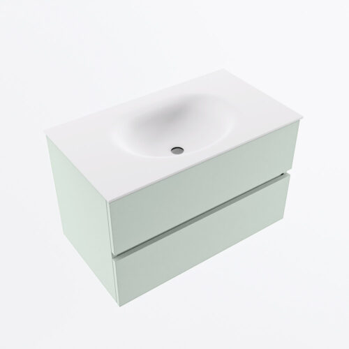 MONDIAZ VICA 80cm mueble de baño Greey 2 cajones. Lavabo MOON Centro 1 orificio, color Talc. - Imagen 6