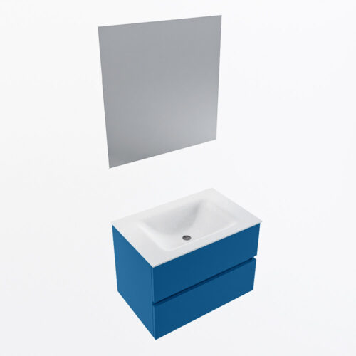 MONDIAZ VICA 70cm mueble de baño Jeans 2 cajones. Lavabo CLOUD Centro sin orificio color Talc con espejo LED. - Imagen 6